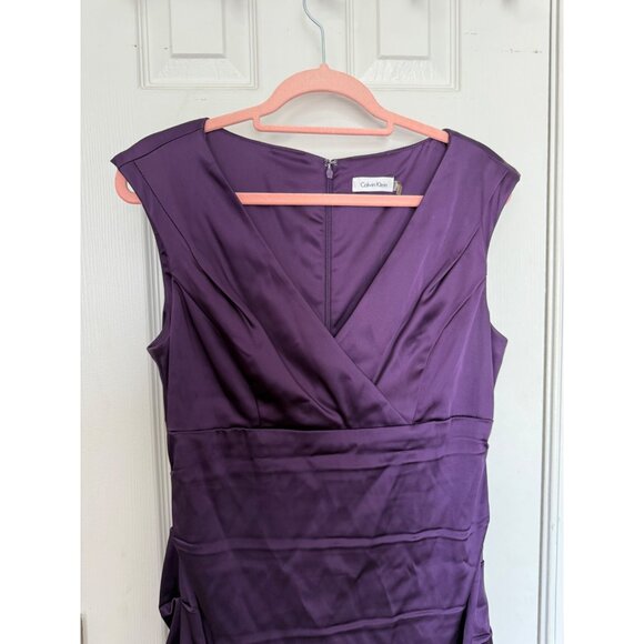 Calvin Klein Purple Sleeveless V-Neck Ruched Mini Sheath Dress 12 - Picture 2 of 8